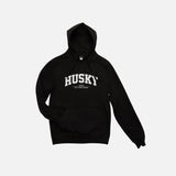 Sweat à capuche noir HUSKY L'Essentiel, vêtement à capuche de la collection HUSKY, porté sur un mannequin.
