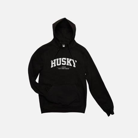 Sweat à capuche noir HUSKY L'Essentiel, vêtement à capuche de la collection HUSKY, porté sur un mannequin.