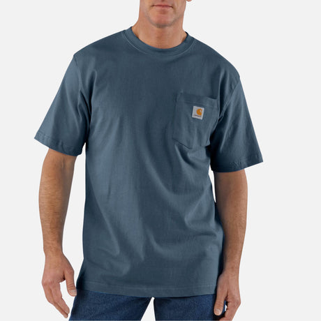 T-shirt manches courtes en coton épais avec poche de marque Carhartt, vêtement décontracté, couleur noire, style simple.