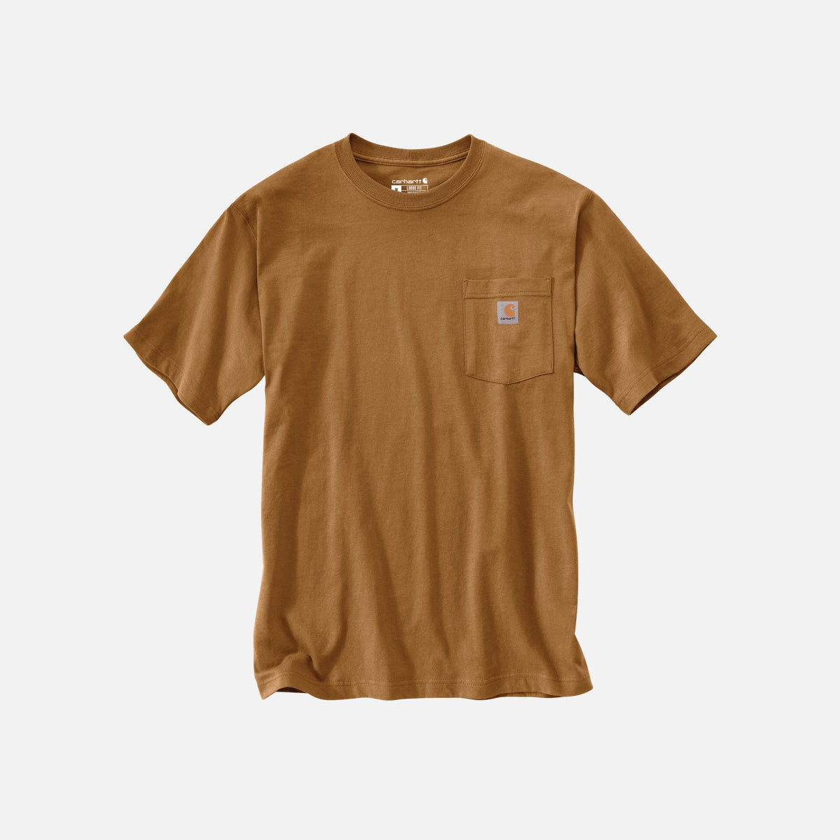 T-shirt à manches courtes Carhartt en coton épais avec poche, couleur marron, vêtement décontracté pour homme.
