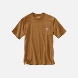 T-shirt à manches courtes Carhartt en coton épais avec poche, couleur marron, vêtement décontracté pour homme.
