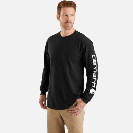 T-shirt-a-manches-longues-Carhartt-K231-noir-devant-mannequin