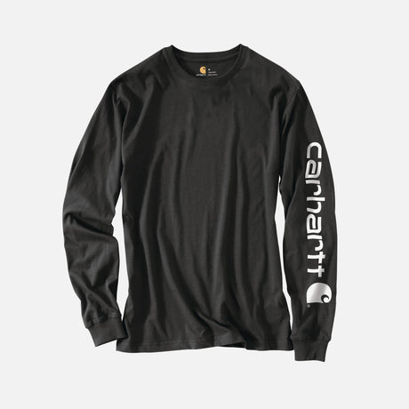 T-shirt manches longues Carhartt en coton épais noir avec logo sur la manche, vêtement de style décontracté.