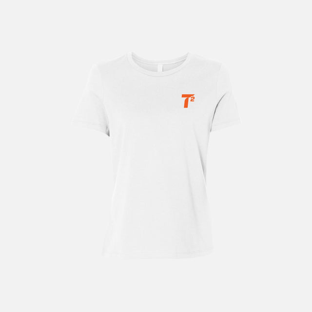 T-shirt à manches courtes Bella + Canvas 6400 en coton blanc, vue de face, tissu doux et style classique.