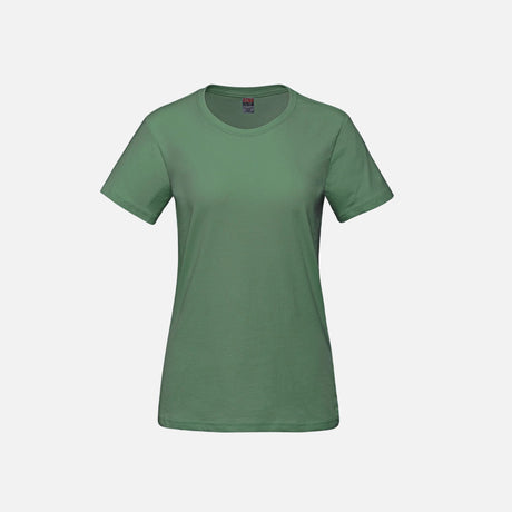 T-shirt pour femme en coton peigné Ring Spun de couleur vert fatigue, manches courtes, Canada Sportswear, style décontracté.