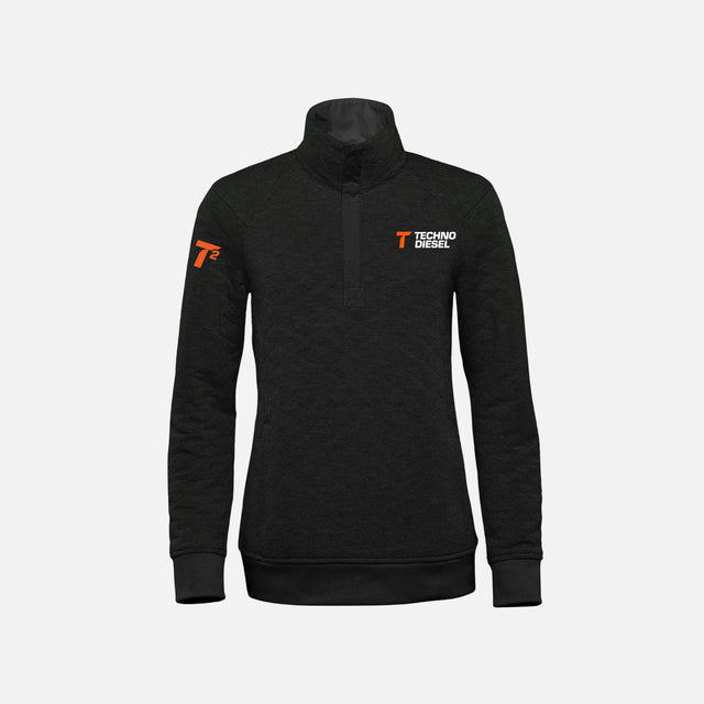 Pull thermique femme Stormtech KXP-1W à quart zip noir, vêtement chaud et élégant pour l'hiver.