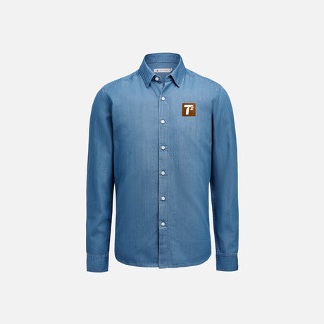Chemise à manches longues pour homme James Harvest Sayville, tissu bleu clair avec col classique, détails de boutons élégants.