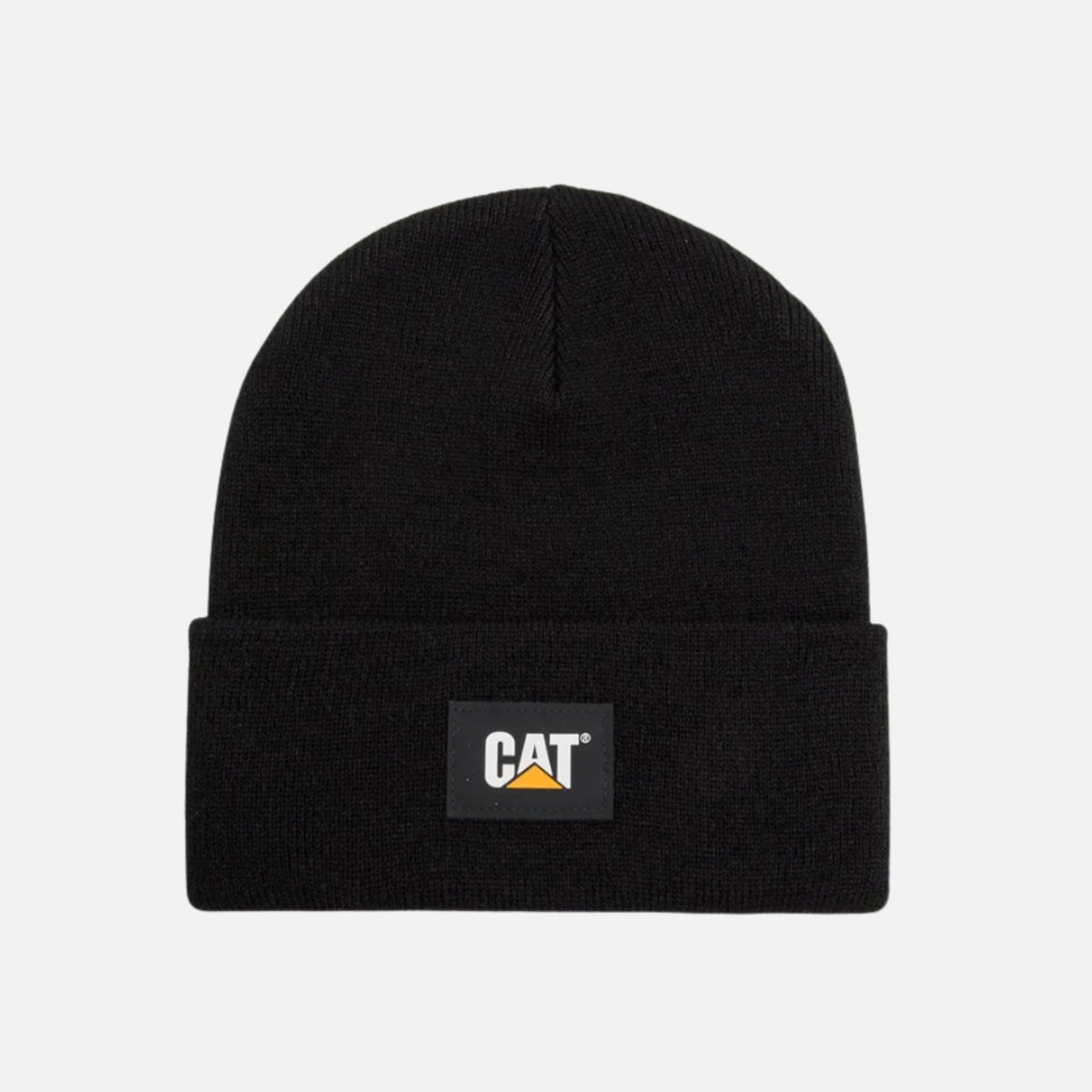 Tuque à revers noire Caterpillar, accessoire chaud et confortable pour le quotidien, adaptée pour l'hiver et les temps froids.
