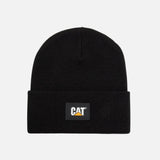 Tuque à revers noire Caterpillar, accessoire chaud et confortable pour le quotidien, adaptée pour l'hiver et les temps froids.