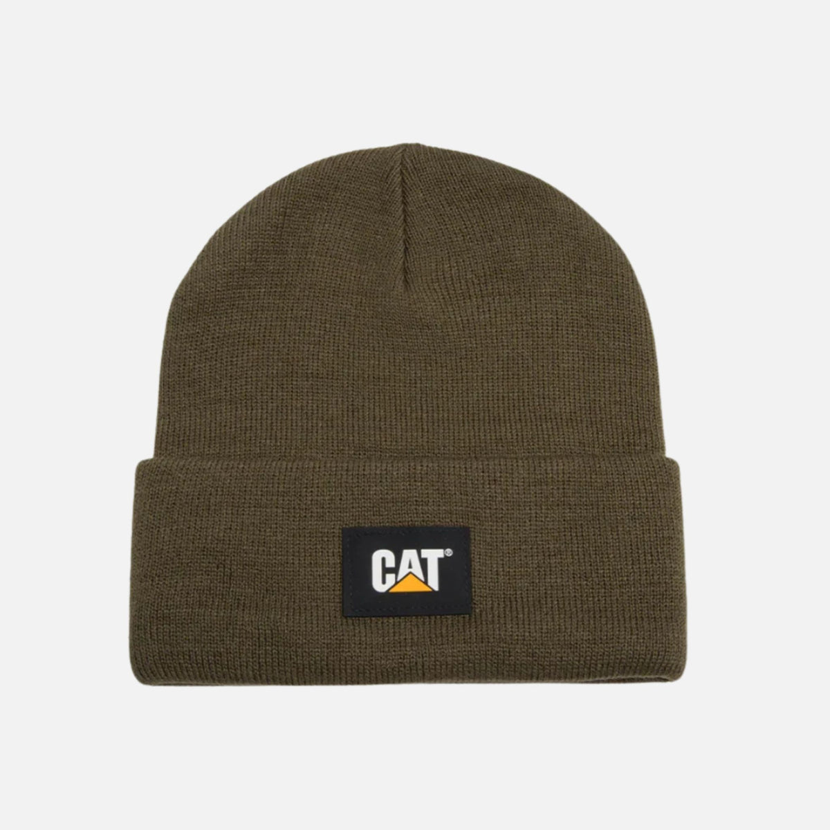 Tuque à revers verte Caterpillar, accessoire chaud et confortable pour le quotidien, adaptée pour l'hiver.
