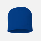 Tuque en tricot de 8 po de marque Sportsman, couleur royale, portée sur une tête, vêtement d'hiver chaud et confortable.