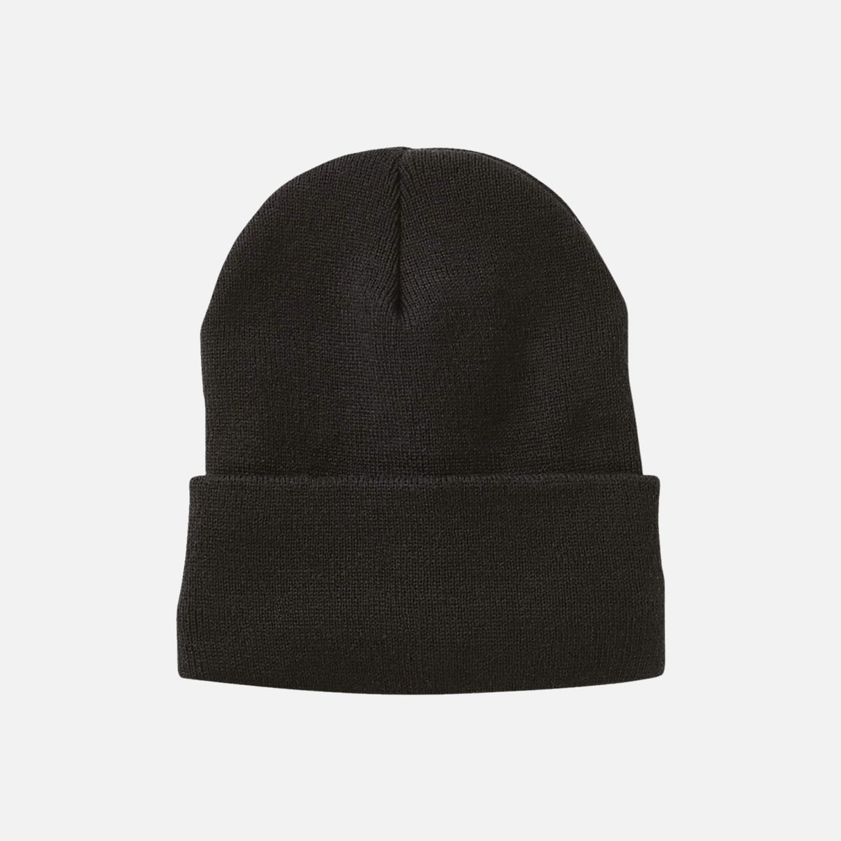Tuque à revers doublée en polaire noire de la marque Sportsman, vêtement chaud pour l'hiver, vue de face.