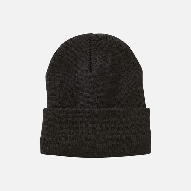 Tuque à revers doublée en polaire noire de la marque Sportsman, vêtement chaud pour l'hiver, vue de face.