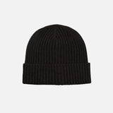 Tuque côtelé à revers noire de DML Creation, vêtement chaud et tendance, avec rebord côtelé ouvert.