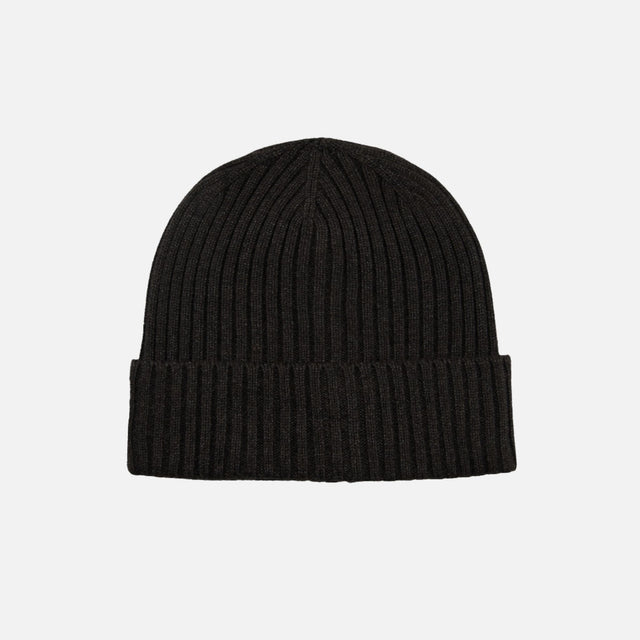 Tuque côtelé à revers noire de DML Creation, vêtement chaud et tendance, avec rebord côtelé ouvert.
