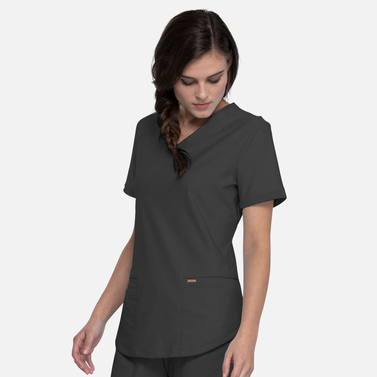 Uniforme-col-V-Cherokee-CK840A-gris-côté-mannequin