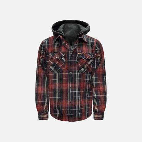 Veste matelassée en flanelle à carreaux avec capuchon WRTK, idéale pour chaud et style robuste.