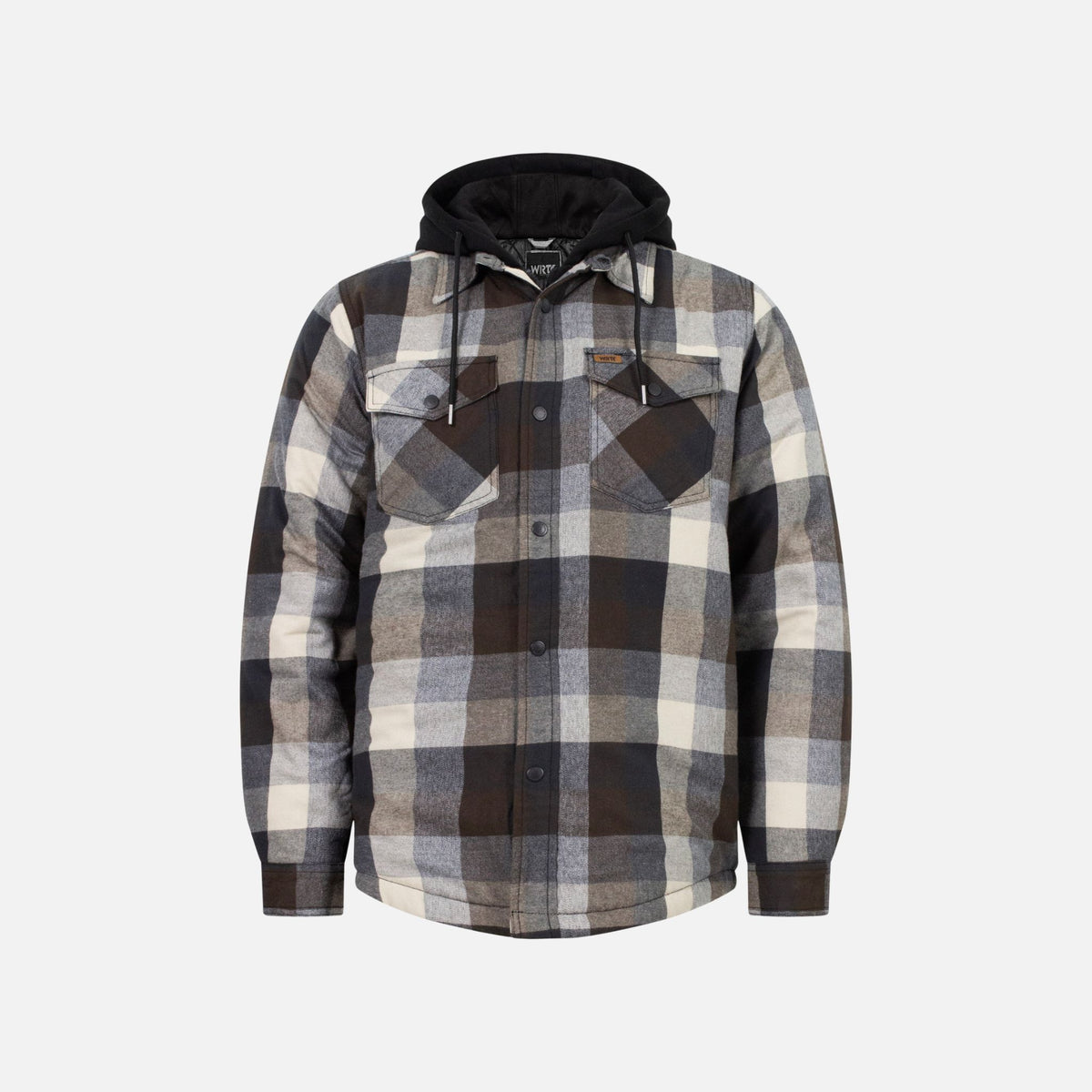 Veste matelassée en flanelle à carreaux avec capuchon WRTK, vêtement chaud et élégant pour l'hiver.