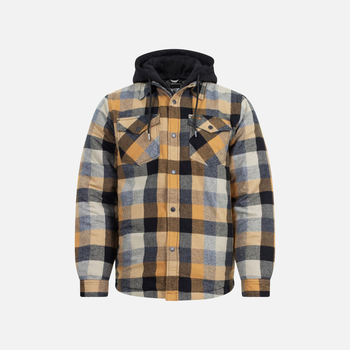 Veste matelassée en flanelle à carreaux avec capuchon WRTK, style robuste et chaleur, vêtement d'extérieur pour homme.