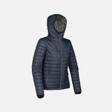 Veste matelassée pour femme Stormtech Gravity en marine, vêtement d'hiver chaud et léger, avec capuche et fermeture éclair.