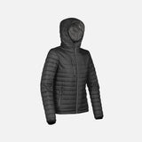 Veste matelassée pour femme Stormtech Gravity en noir, vêtement d'hiver chaud et élégant, avec fermeture zippée et col rembourré.