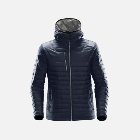 Veste matelassée pour homme Stormtech Gravity en marine et gris, vêtement chaud et léger pour l'hiver.