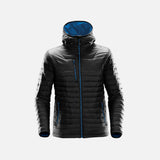 Veste matelassée pour homme Stormtech Gravity en noir et bleu, vêtement d'extérieur chaud et élégant pour l'hiver.