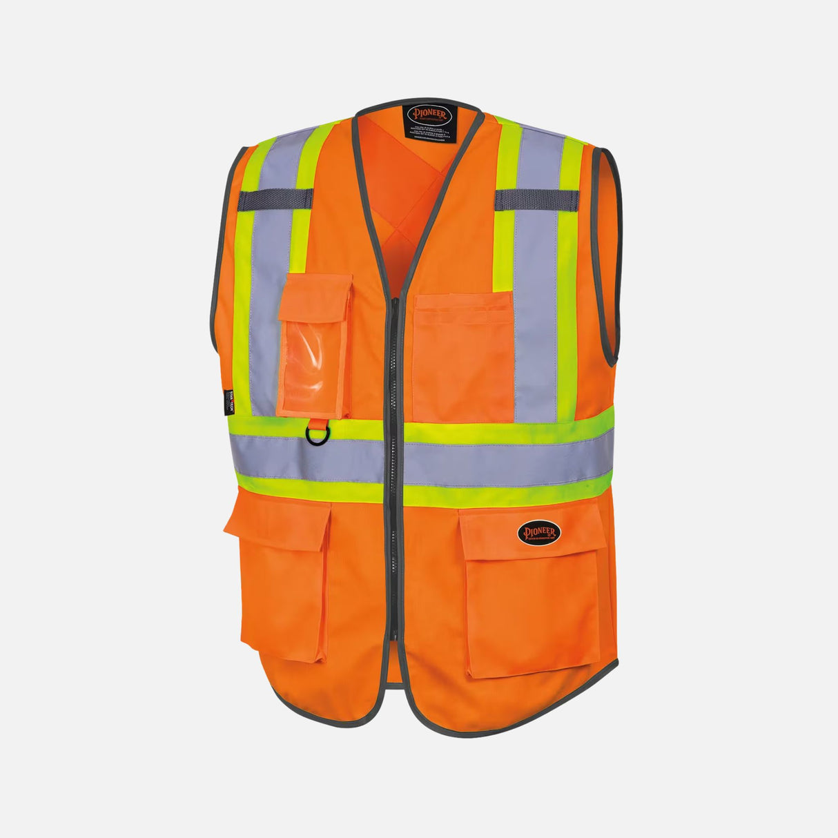 Veste haute visibilité orange avec glissière de marque Surewerx, vêtement de sécurité pour une meilleure visibilité.