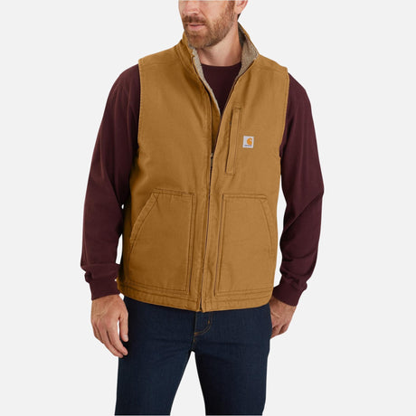 Veste-sans-manche-Carharrt-104277-brun-pale-devant-mannequin