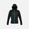 Veste zippée pour femme Biz J515L en noir et bleu, vêtement à capuche pour un look décontracté et confortable.