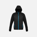Veste zippée pour homme Biz J515M en noir et bleu, vêtement avec capuche et design sportif.