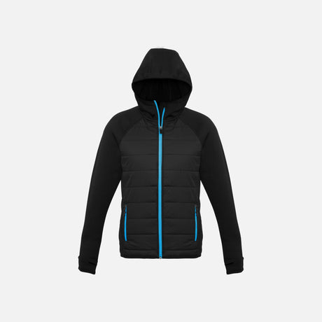 Veste zippée pour homme Biz J515M en noir et bleu, vêtement avec capuche et design sportif.