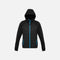 Veste zippée pour homme Biz J515M en noir et bleu, vêtement avec capuche et design sportif.