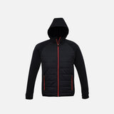 Veste zippée pour homme Biz J515M noir et rouge, vêtement avec capuche, style décontracté et moderne.
