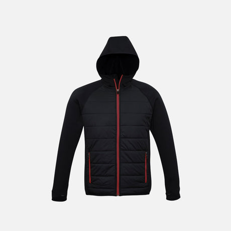 Veste zippée pour homme Biz J515M noir et rouge, vêtement avec capuche, style décontracté et moderne.