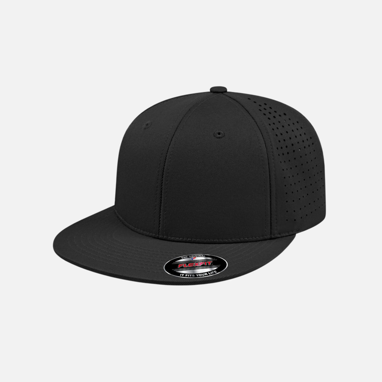 Casquette de performance perforée DML Creation noire, accessoires pour sport et loisirs, vue de face avec ventilation.